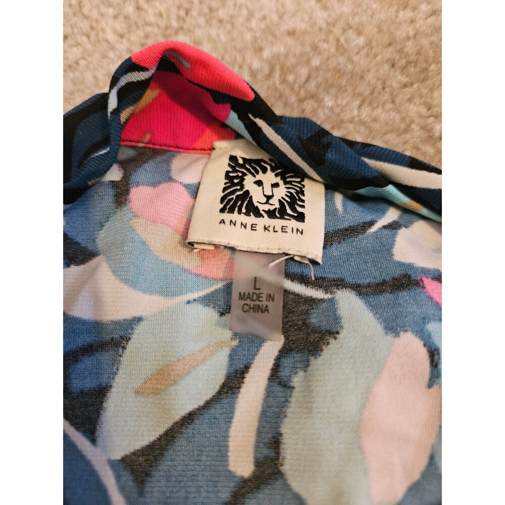 Anne Klein Size Large L Floral Abstract Vibrant Print Unique Sleeveless Blouse - Picture 7 of 8